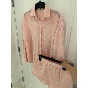 Marea Apres Swim Beach Shirt & Shorts Set Pink Swirl Size LARGE
